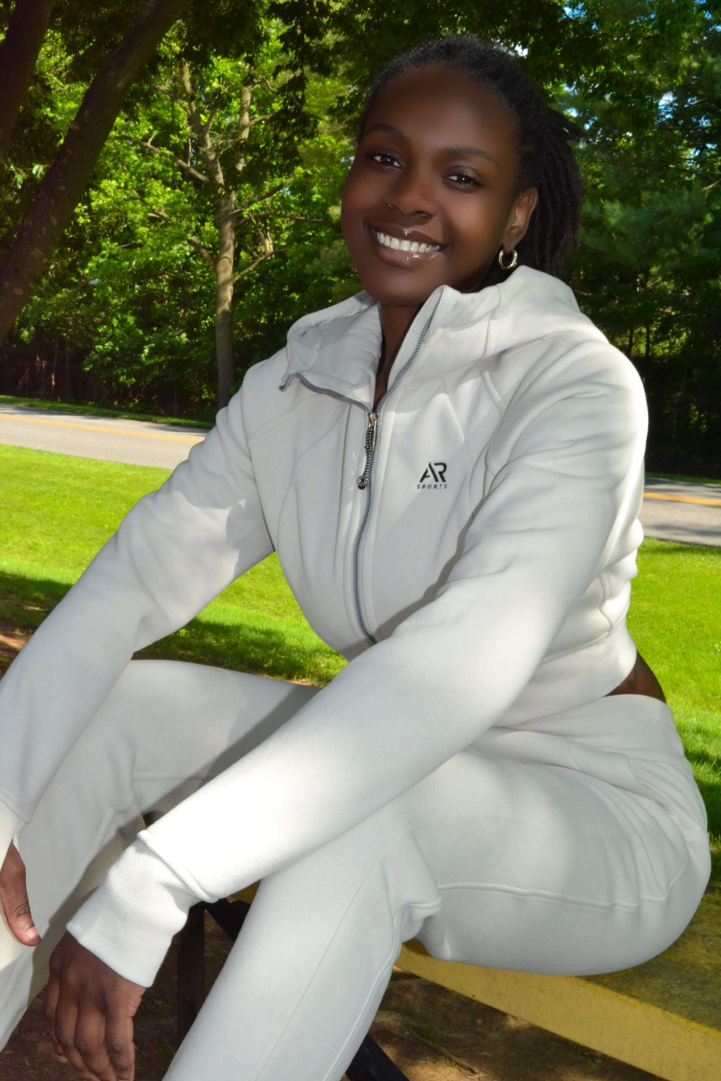 AR Sportswear Women's 2pcs Women's Fashion Sweatsuit Hoodie Joggers White