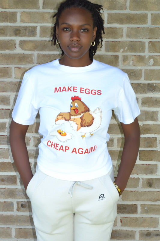 AR Sportswear Limited Edition Unisex Make Eggs Cheap Again Round Neck T-shirt White
