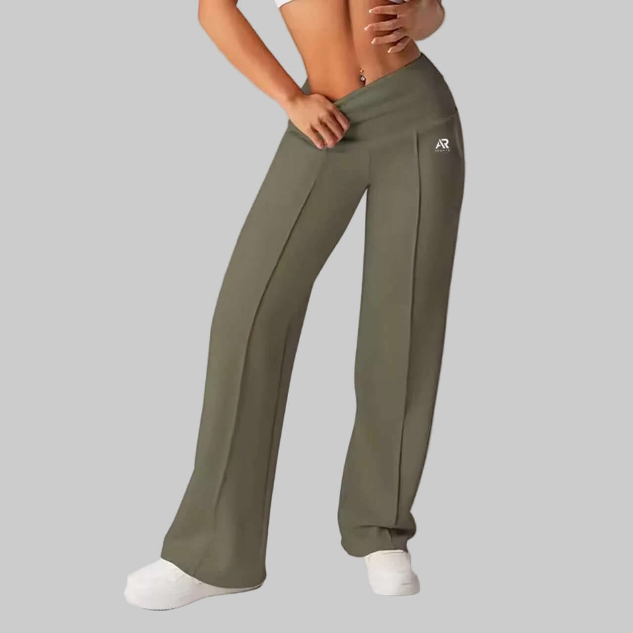 Women's High Waist Shapewear Wide Leg Pants in olive green, designed for comfort and style.