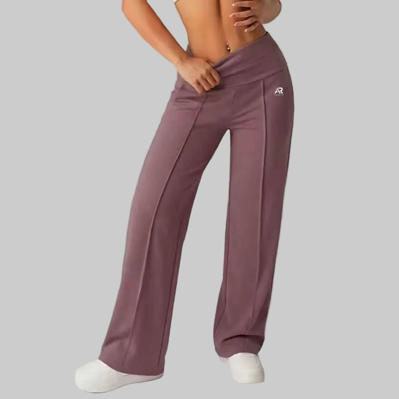 Women's High Waist Shapewear Wide Leg Pants in a stylish mauve color, designed to shape and smooth the midsection.