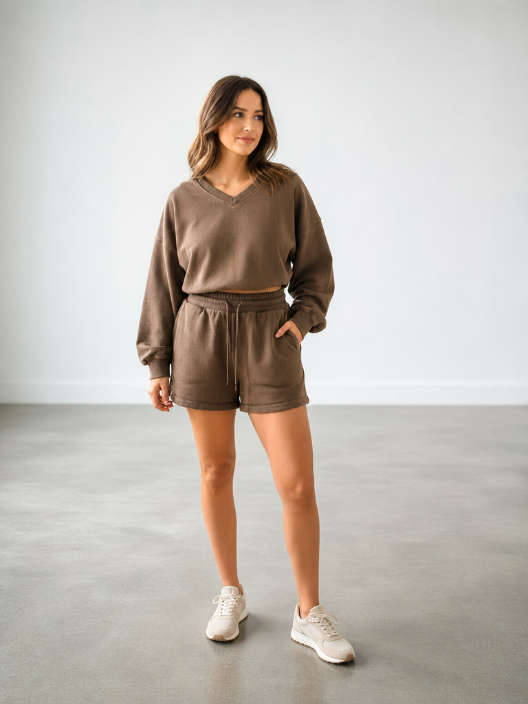  women's V-neck crop olive green