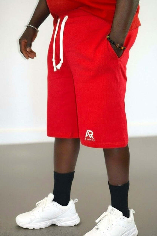 Men's French Terry Fabric shorts in bold red color, ideal for comfort and active lifestyle.