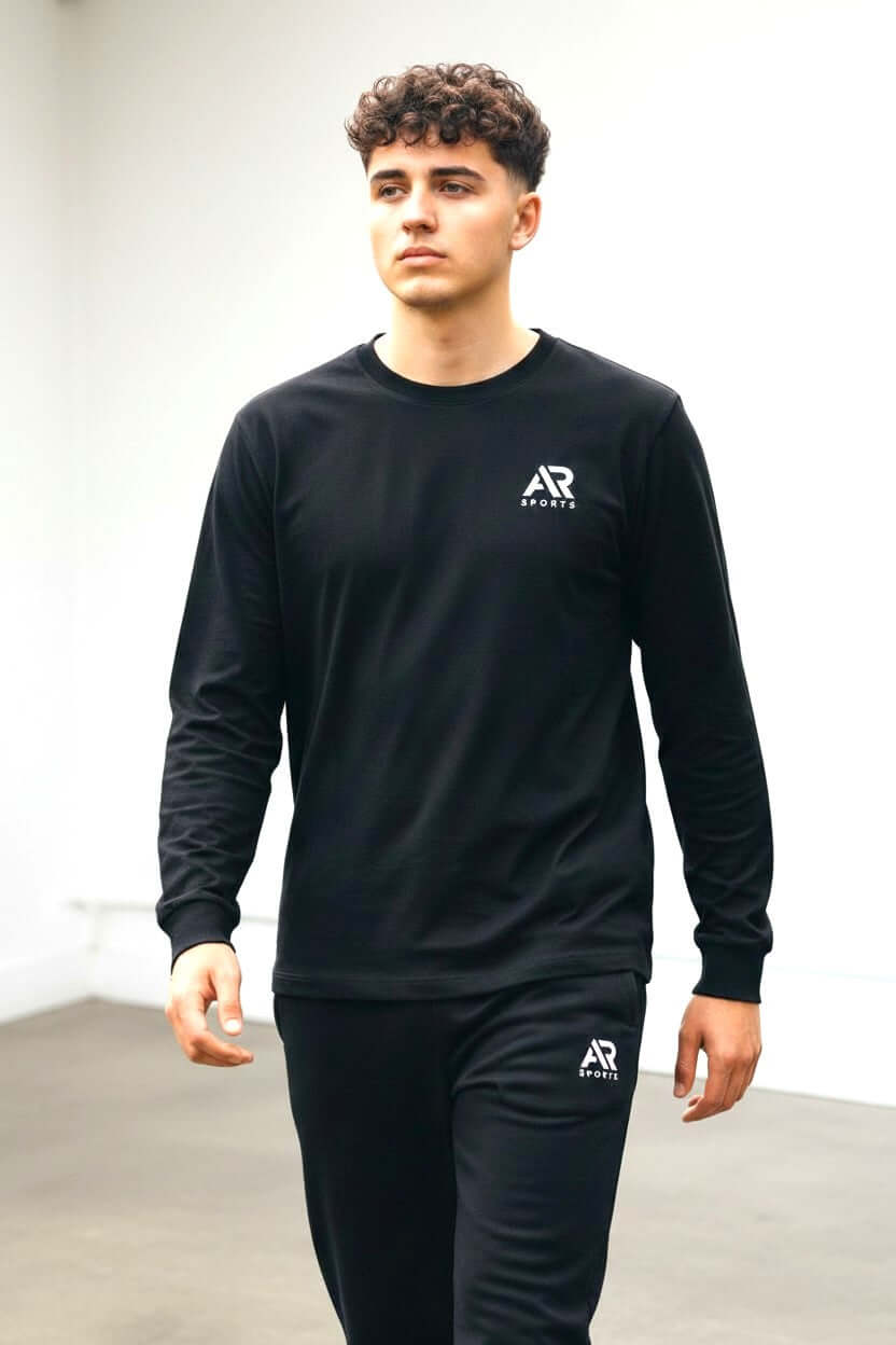 Men's Long Sleeves AR Classic Crew Neck Sweater in black, perfect for casual and formal wear, stylish men's fashion.