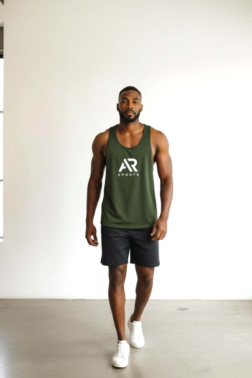 Men's sleeveless gym tank top by AR Sportswear, perfect for workouts and training sessions.