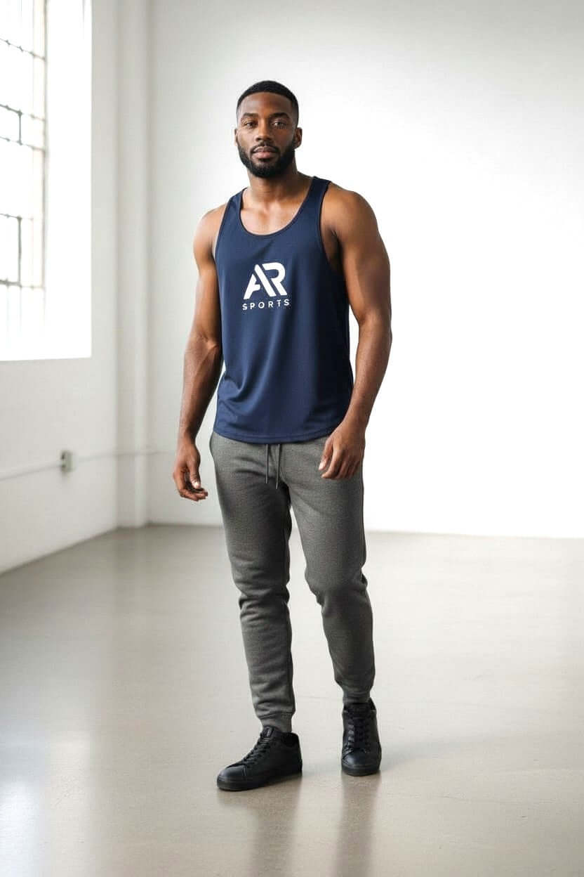 Men's sleeveless gym tank top from AR Sportswear, perfect for workouts and comfortable training sessions.