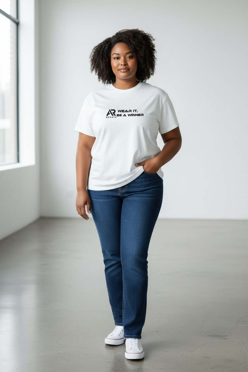 Women wearing a stylish Women’s Short Sleeves Slogan T-Shirt featuring a comfortable fit.