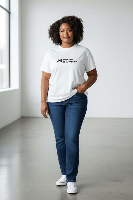 Women wearing a stylish Women’s Short Sleeves Slogan T-Shirt featuring a comfortable fit.