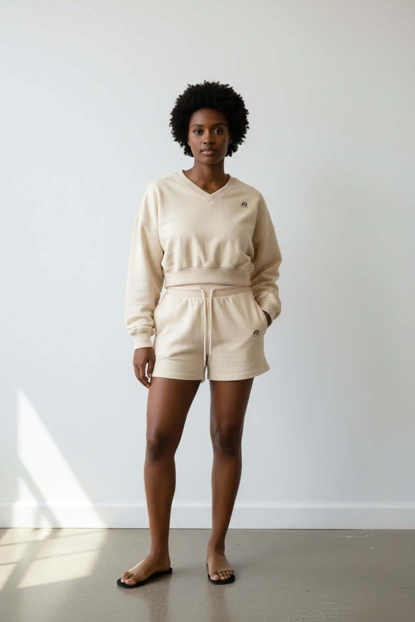  women's V-neck crop cream