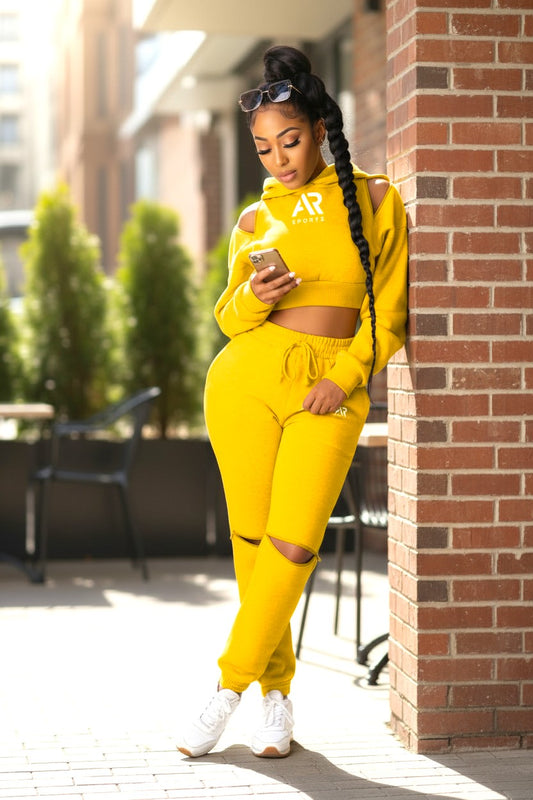 AR Sportswear women's 2Pcs Hoodie Crop Top Pullover Zipper with Matching Pants