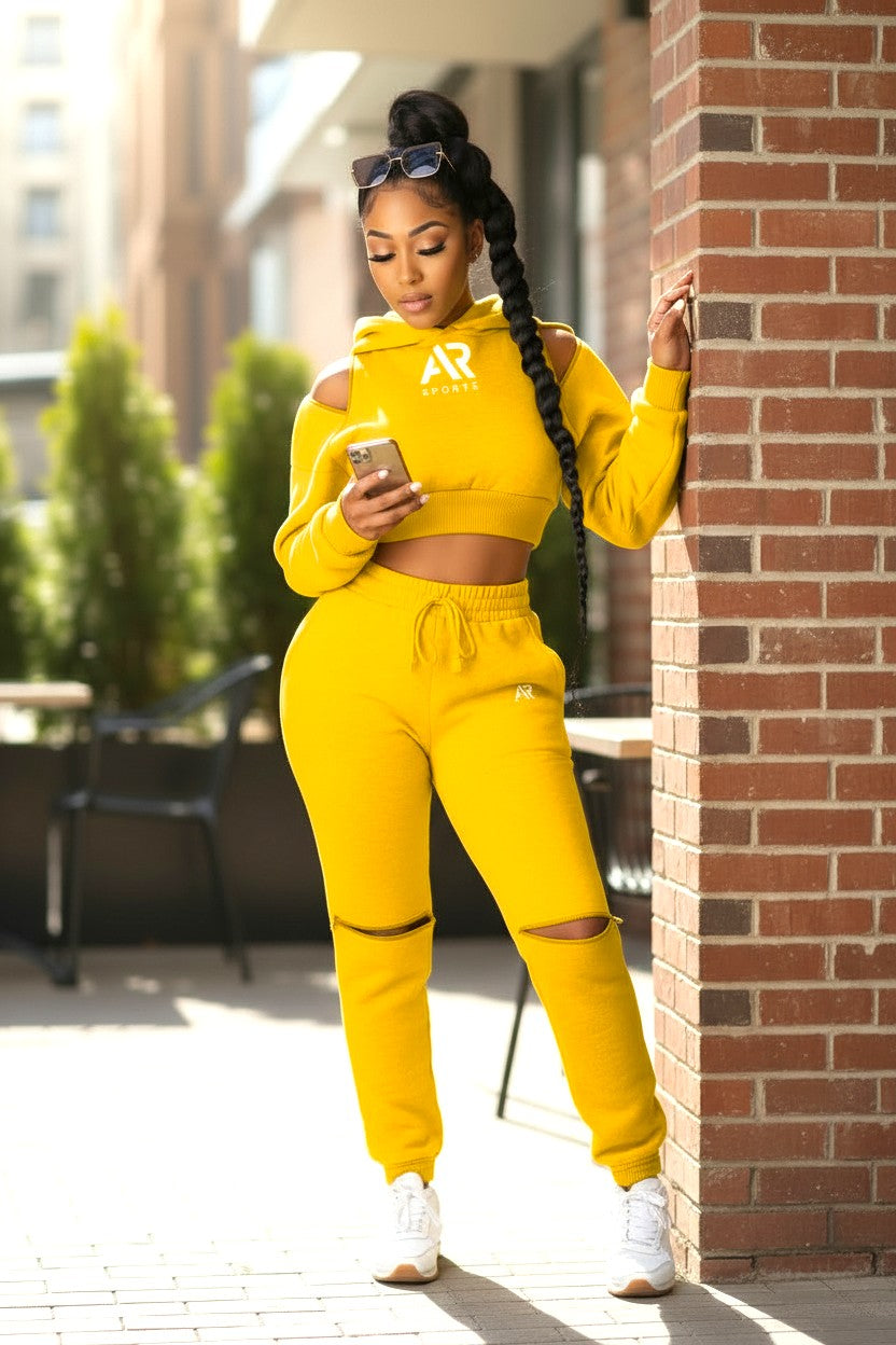 AR Sportswear women's 2Pcs Hoodie Crop Top Pullover Zipper with Matching Pants