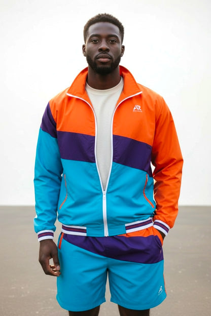 AR Sportswear Men's 2Pcs Tracksuit Windbreaker Jacket With Matching Shorts