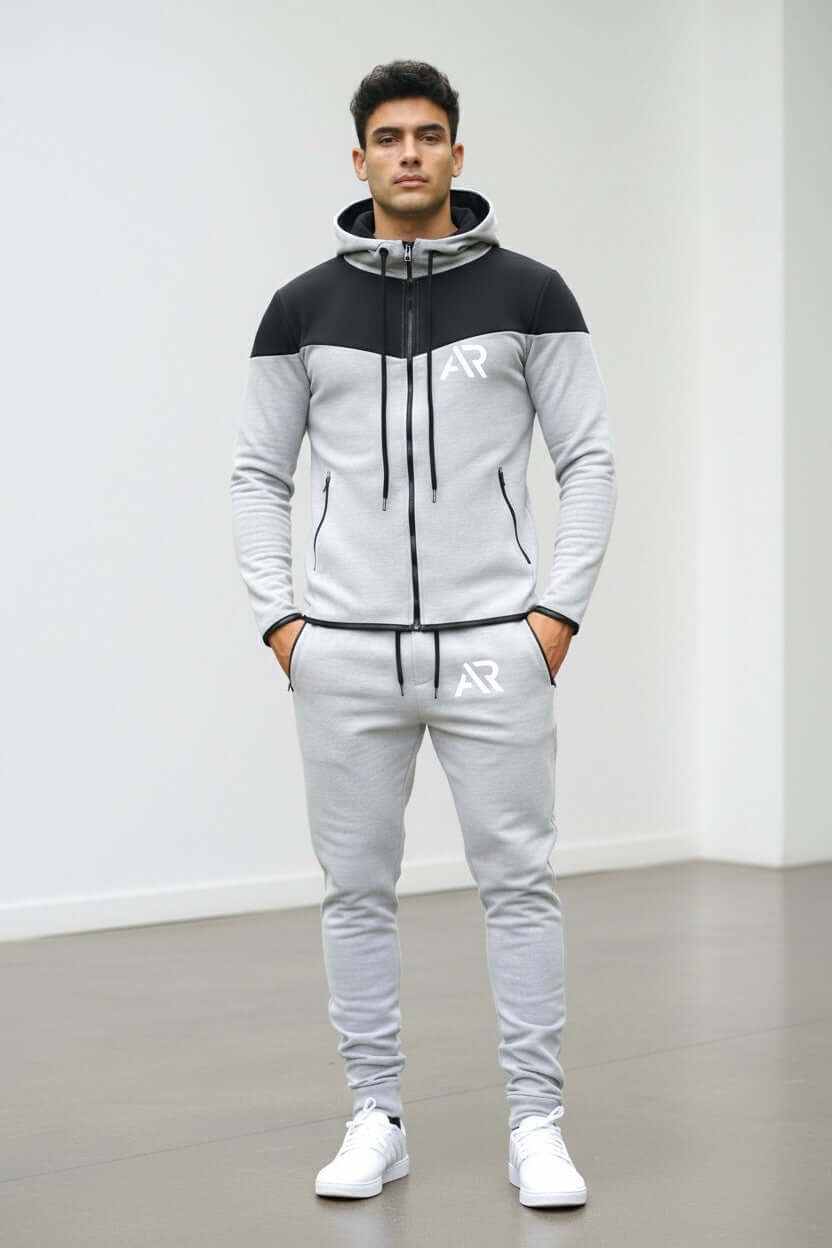 Men's 2Pcs lightweight hoodie jogger set featuring a stylish long sleeve hoodie and jogger sweatpants.