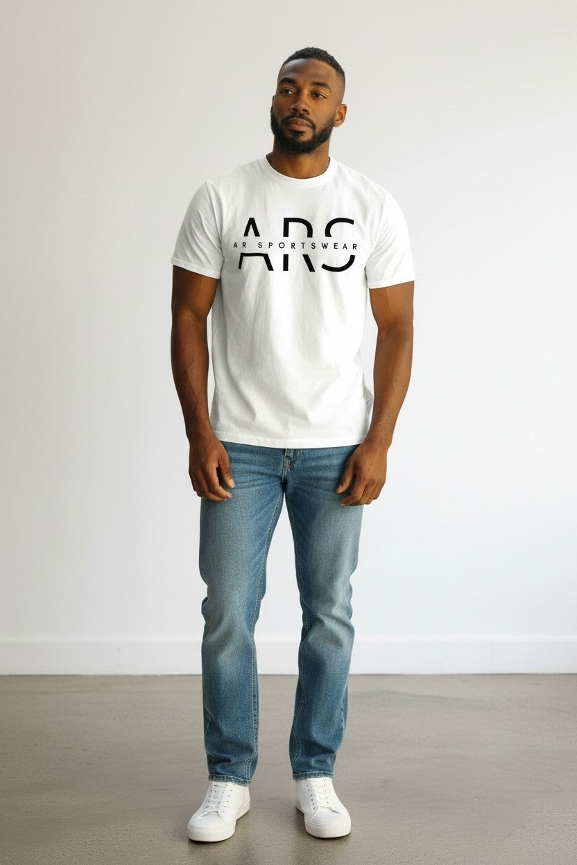 Men in Men's Classic ARS Logo T-Shirt showcasing style and comfort, perfect for casual elegance.