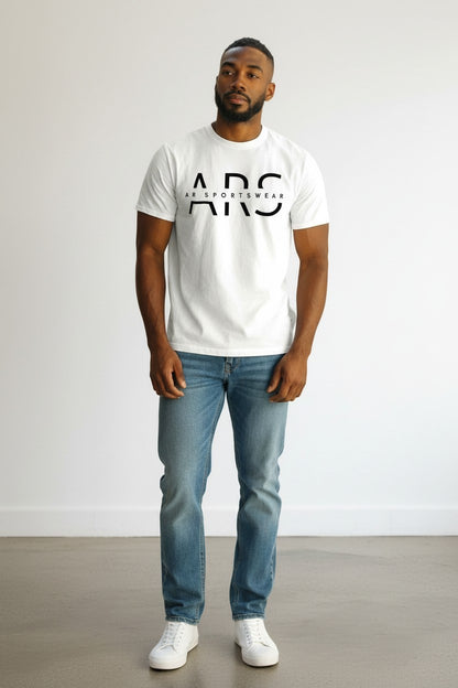 Men in Men's Classic ARS Logo T-Shirt showcasing style and comfort, perfect for casual elegance.