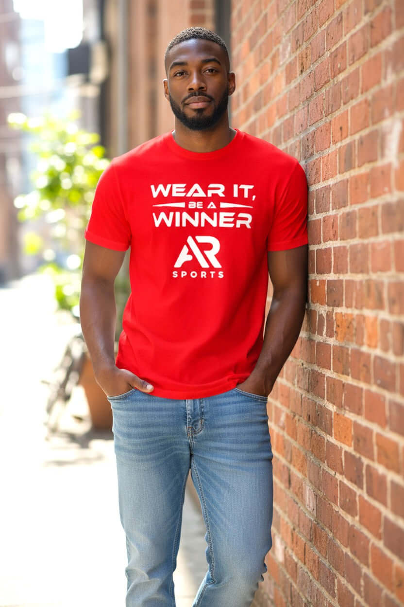 AR Sportswear Men's Red Slogan Logo T-shirt