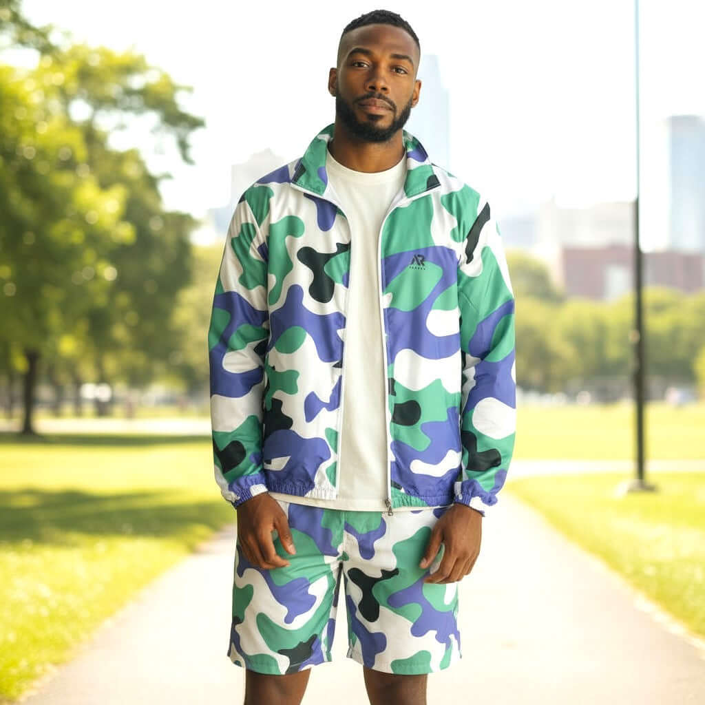 Men's 2Pcs Zip Up Long Sleeve Windbreaker jackets