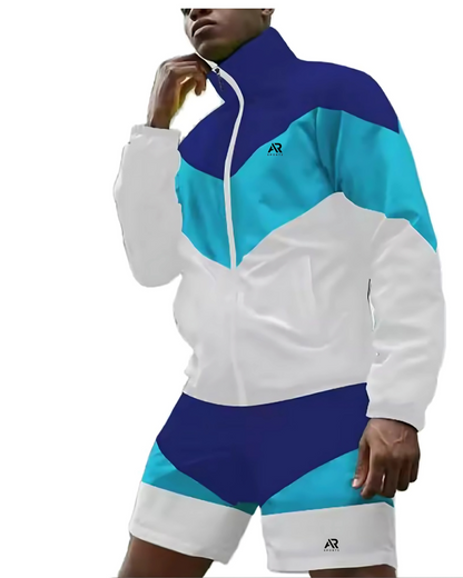 AR Sportswear Men's 2Pcs Zip Up Long Sleeve Windbreaker jackets With  Matching Shorts